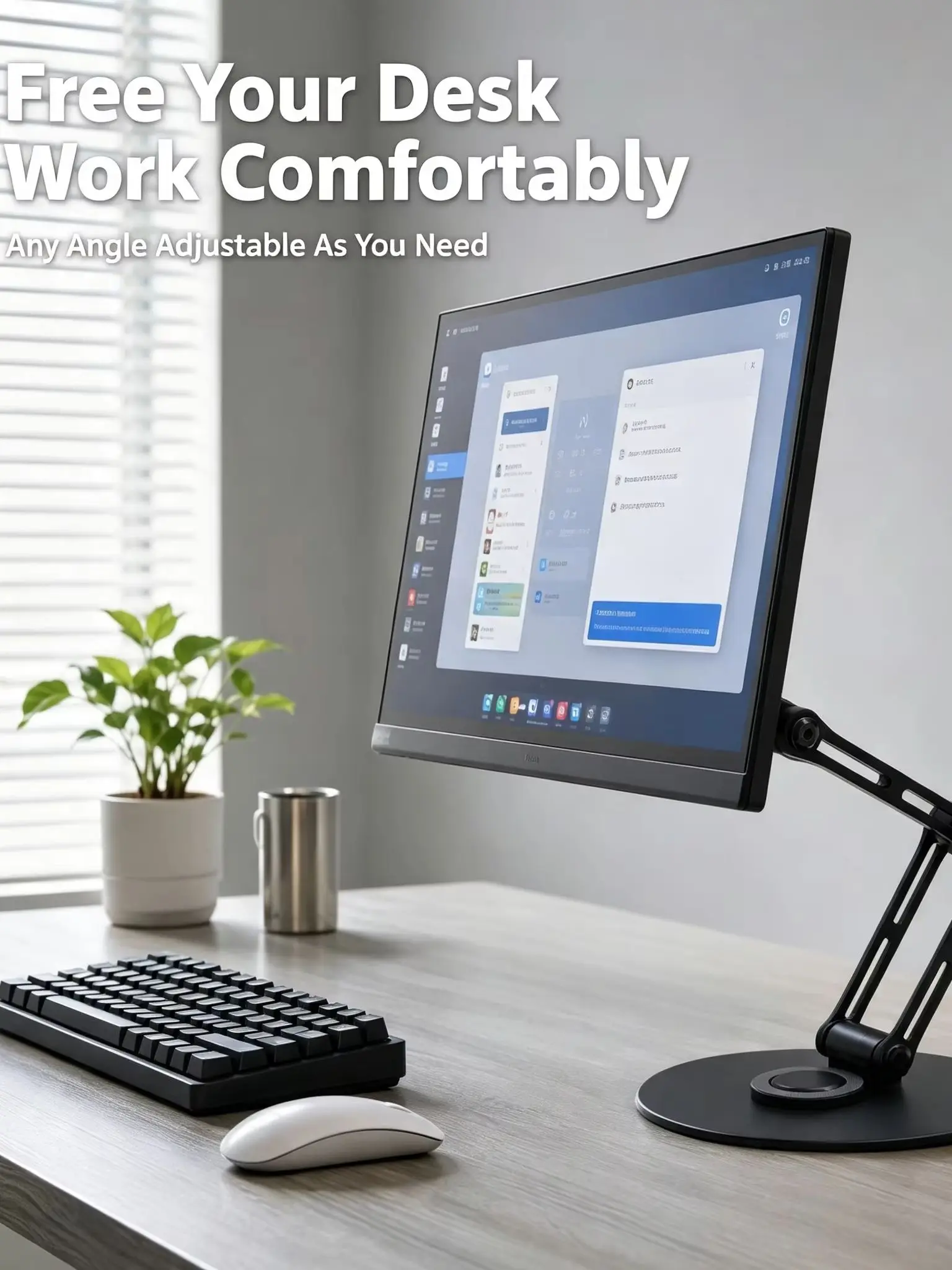 Faltbarer Monitorarm, tragbarer Monitorständer mit 360°-Drehung, Tablet-Halterung, Gelenkarm für Displays, Monitorzubehör – Detail 6