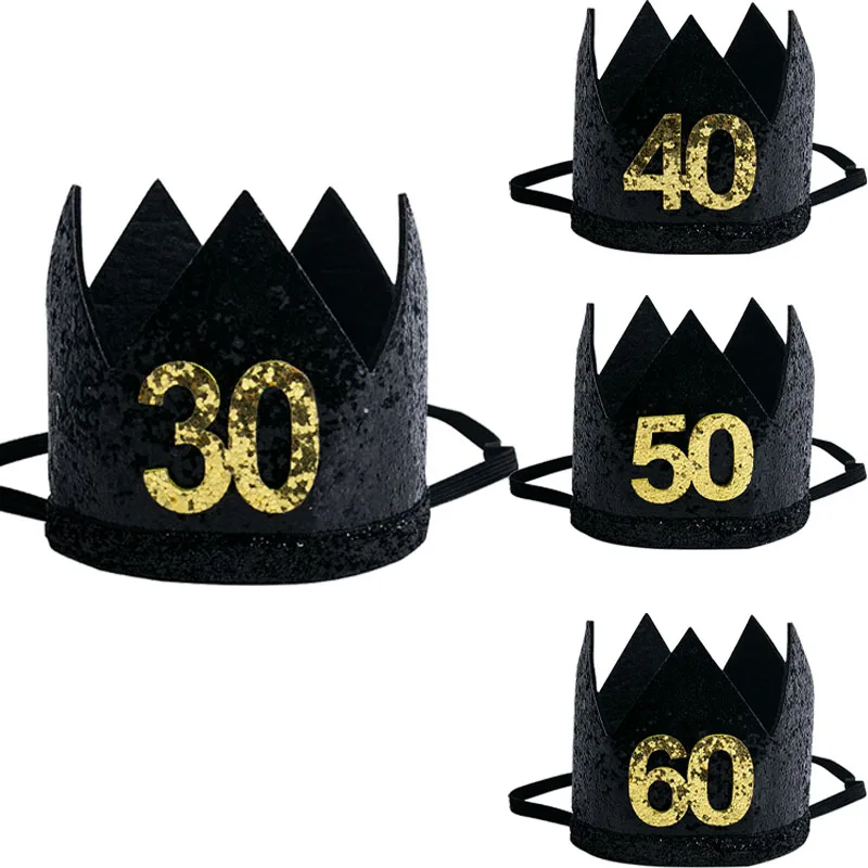 

Happy Birthday Anniversary Black Crown 30 40 50 60th Adult Men Birthday Party Headband Birthday gift for husband or father