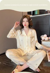 Women Clothes 2-Piece Set Ice Silk Pajamas Spring and Autumn Long-Sleevedloose Section Homewear Ladies Casual Floral Loungewear