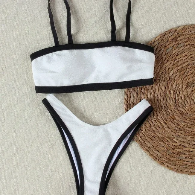 Schwarz-weißes Farbblock-Bikini-Set für Damen mit schlichtem Design, eleganter Parfum-Stil, neu eingetroffen aus China, Damen-Bademode