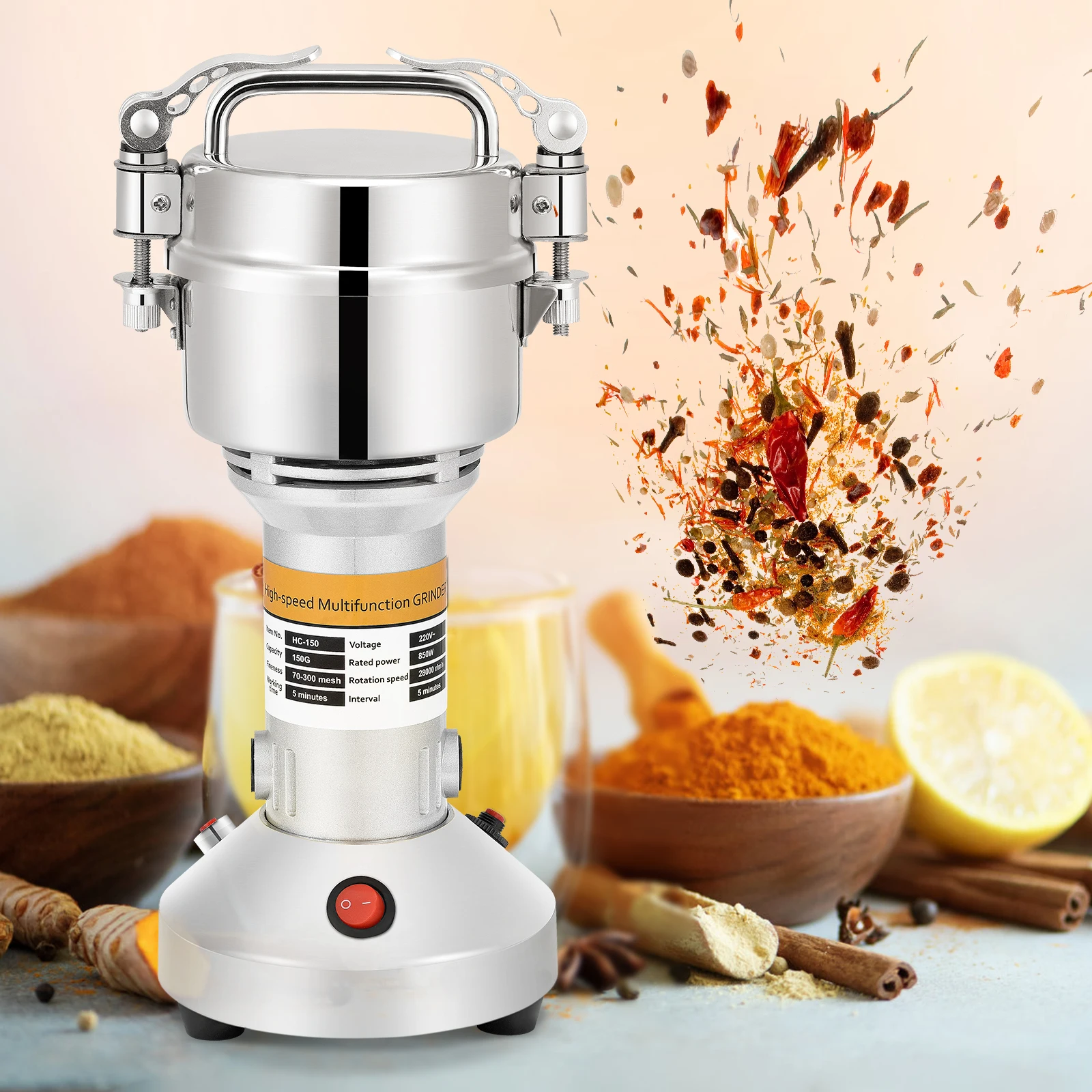 150G Electric Coffee Grinder Spice Grinder Electric Grains Mill Beans Nuts Spices Grain Herbal Powder Mixer Dry Food Grinder