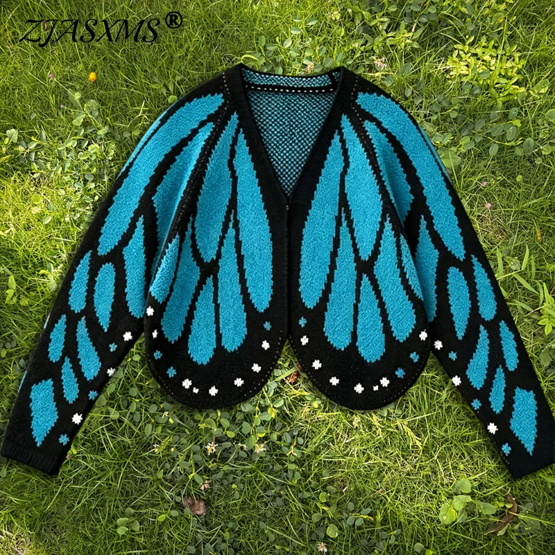 Butterfly Wing Knitted Cardigan Women Batwing Sleeve Button Front Loose Fit Sweaters Winter Bohemian Party Casual Outerwear Tops