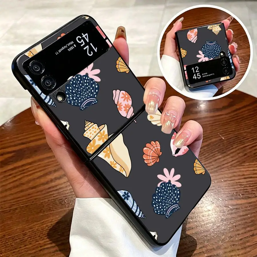Floral Seashell Case for Samsung Galaxy Z Flip 8 Flip6 Flip4 Z Flip 7 6 5 4 3 Z Fold 8 7 6 5 4 3 Flip3 Flip7 FE Flip5 Back Phone