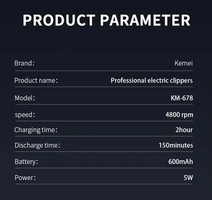 Kemei KM-678 KM-2024 KM-2628 Professionelle elektrische Haarschneidemaschine Bartschneidemaschine wiederaufladbare Herrenrasierer Haarschneider Kit – Detail 20