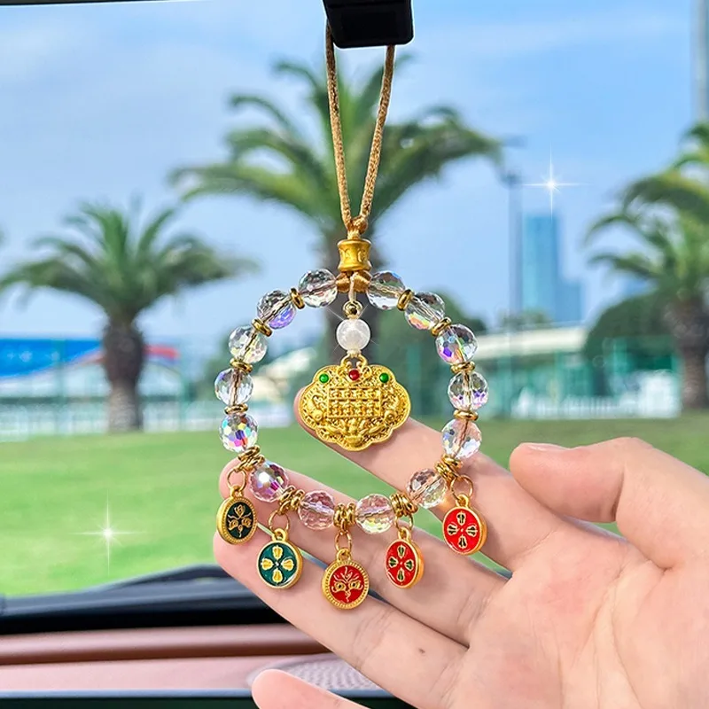 Chinese Style Crystal Woven Beaded Car Rearview Mirror Decoration Auto Pendant Ping An Car Accessories Creative Couple Gifts