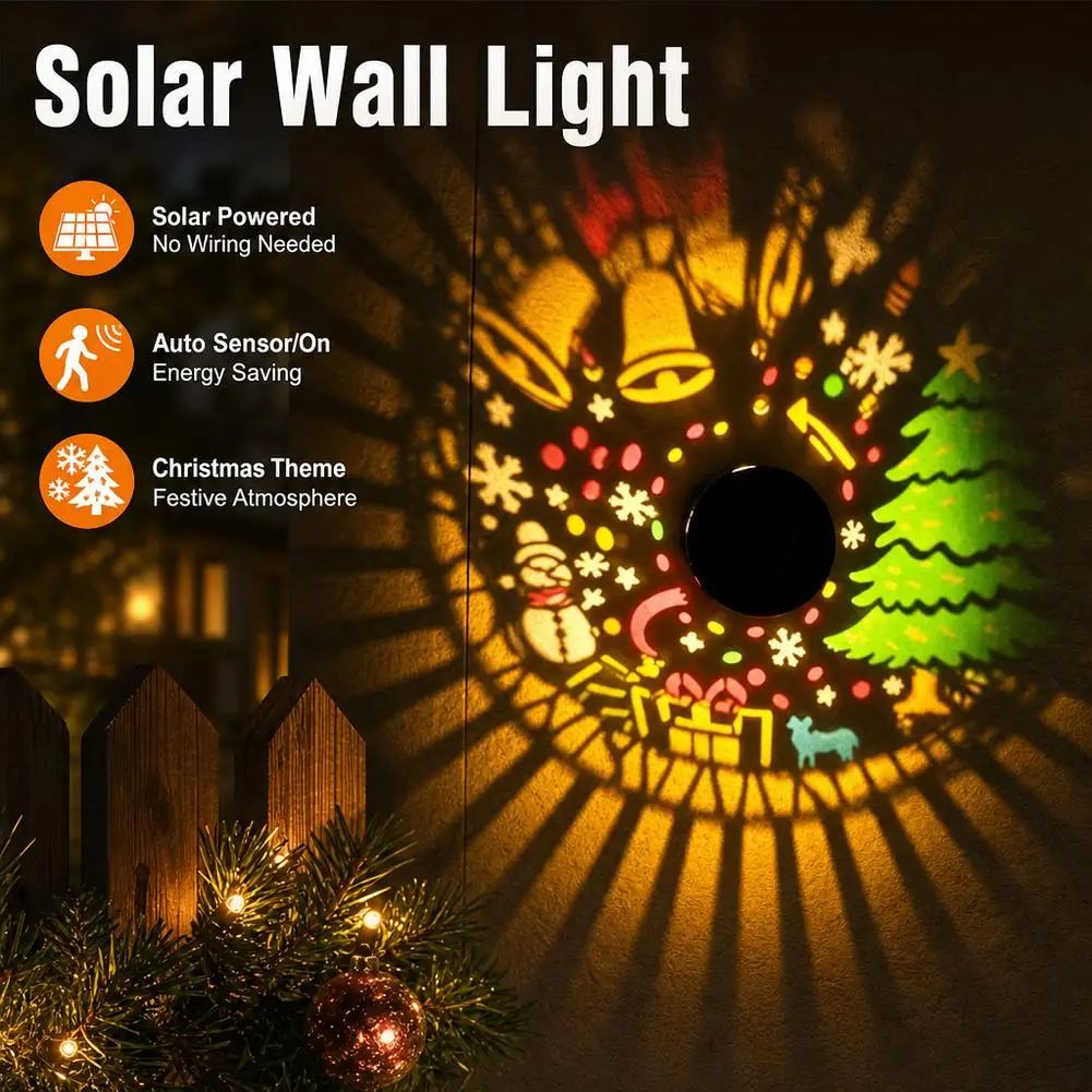 Christmas Solar Wall Projection Light Energy Saving Auto On Off Sensor Santa Snowflake Pattern Outdoor Garden Decoration Lamp