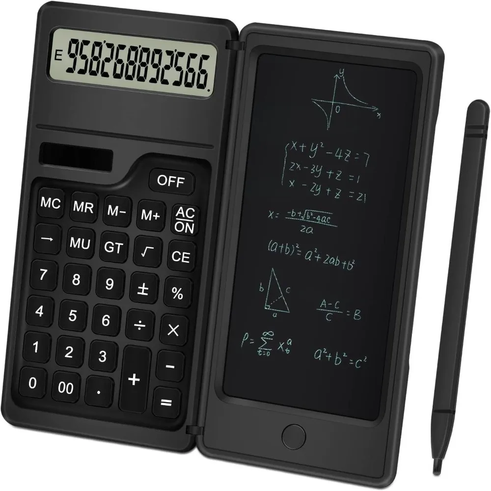 LCD Screen Scientific Calculator 2 in 1 Foldable Design Writing Tablet Calculator 12 Digits Display Stylus Pen Support