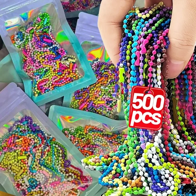 10/500Pcs DIY Colorful Ball Bead Chains Handmade Jewelry Supplies Keychain Connector Label Tag Parts for Bracelets Dolls Craft