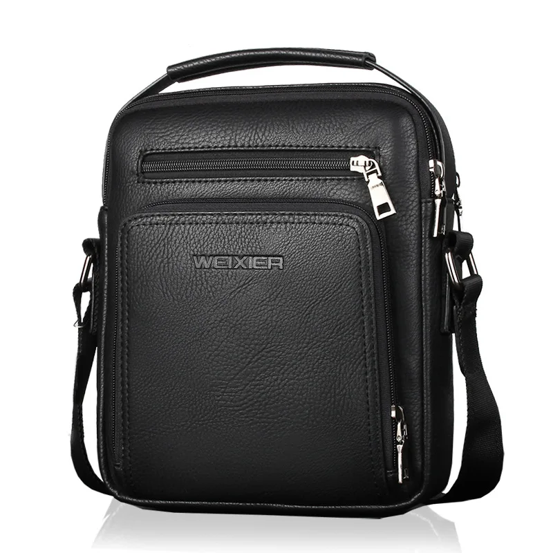 WEIXIER Men Fashion Shoulder Business Brand PU Leather Crossbody Bags Casual Mens Handbag New Travel Soft Leather Crossbody Bag