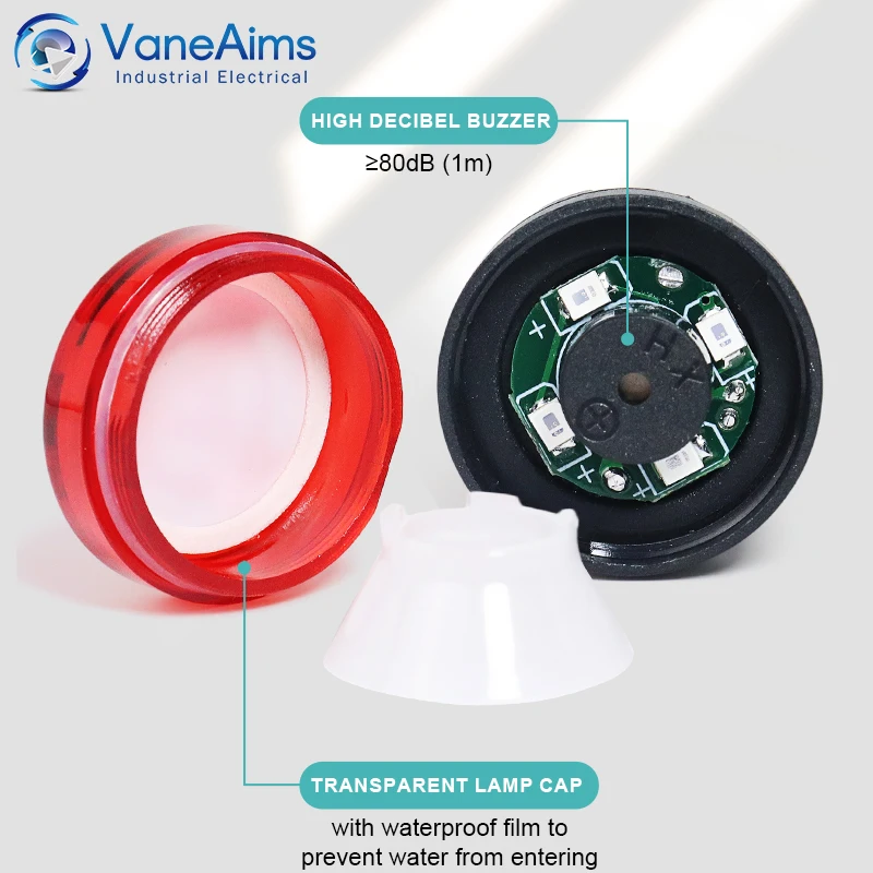 22mm Plastic Waterproof Buzzer FXB16-22SM (W) 12v 24v 220v Sound and Flashing LED Light Buzzer Warning Device 110V 380V VaneAims