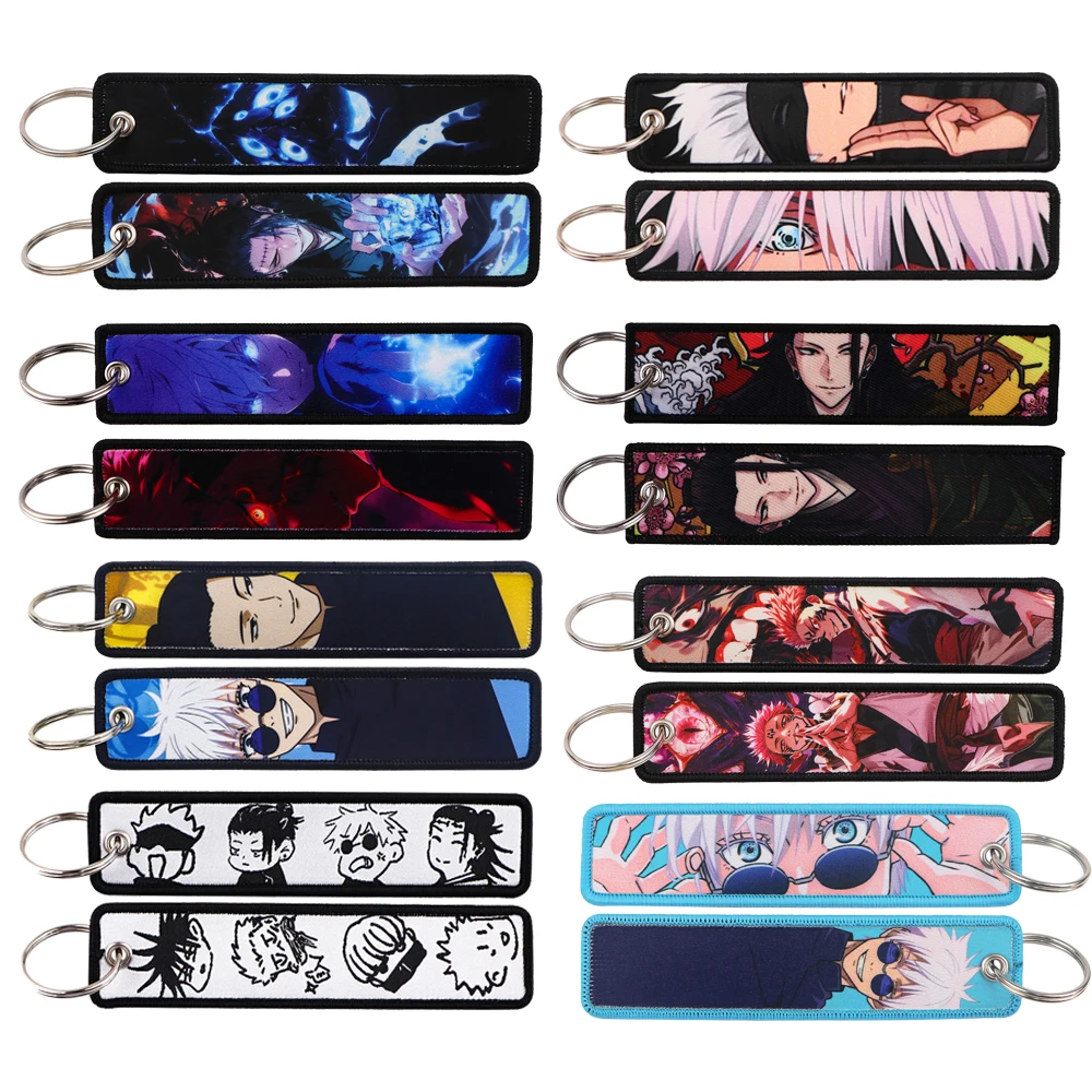 Cool Keychain Motorcycles Cars Anime Character Embroidery Key Fobs Tag Women Men Jewelry Key Ring Accessories Gifts 1pc