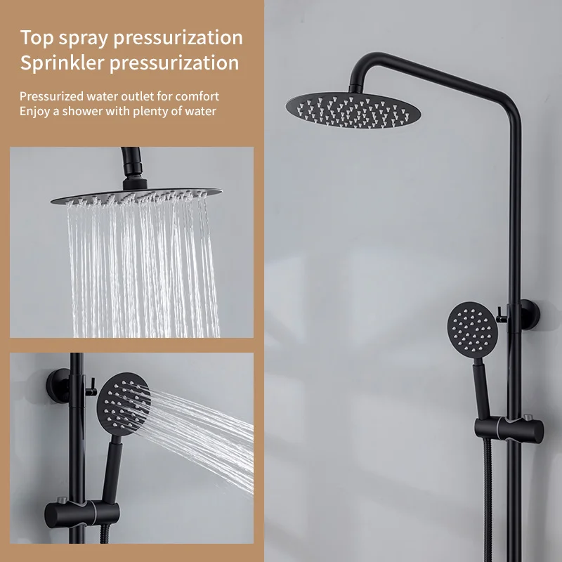 KEMAIDI Matte Black Single Cold Water Shower System Wall Mount Shower Faucet Set, Outdoor Balcony  Shower Combo for Garden Beach
