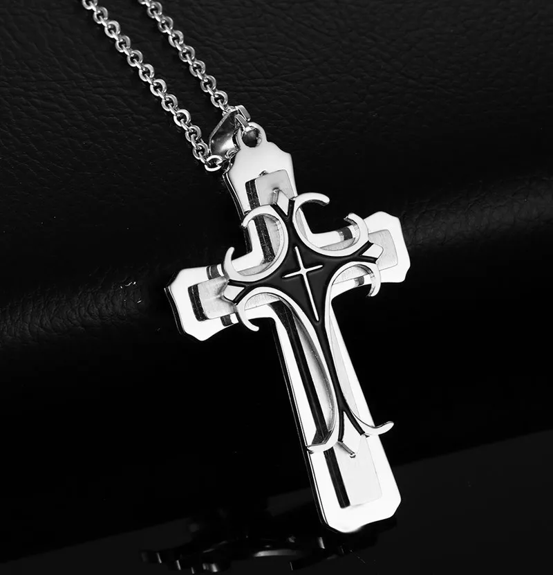 Gothic Jesus Cross Pendant Necklace For Women Men Necklace Vintage Gold Silver Color Hip Hop Chain Necklace Party Jewelry Gift