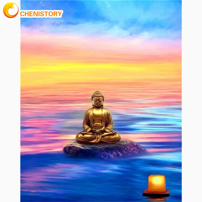 CHENISTORY Religious Paint By Numbers Frame Colorful Buddha Home Decors Picture Coloring Handmade Diy Gift Paint Kit Kill Time