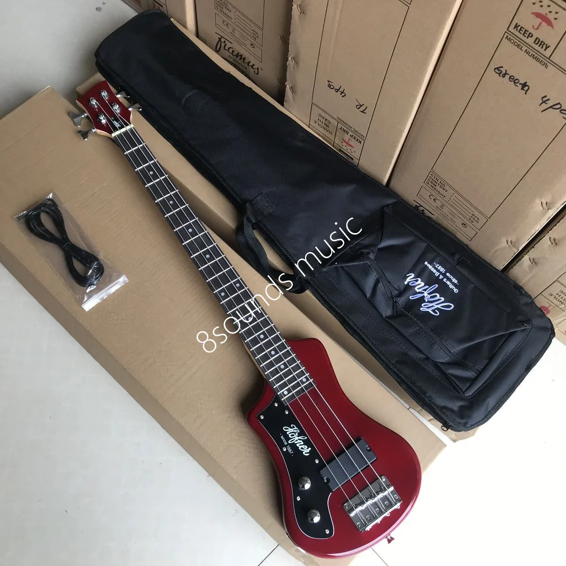 free shipping red color hofner shorty bass 4 Strings custom hofner mini travel bass right left handed bass guitar