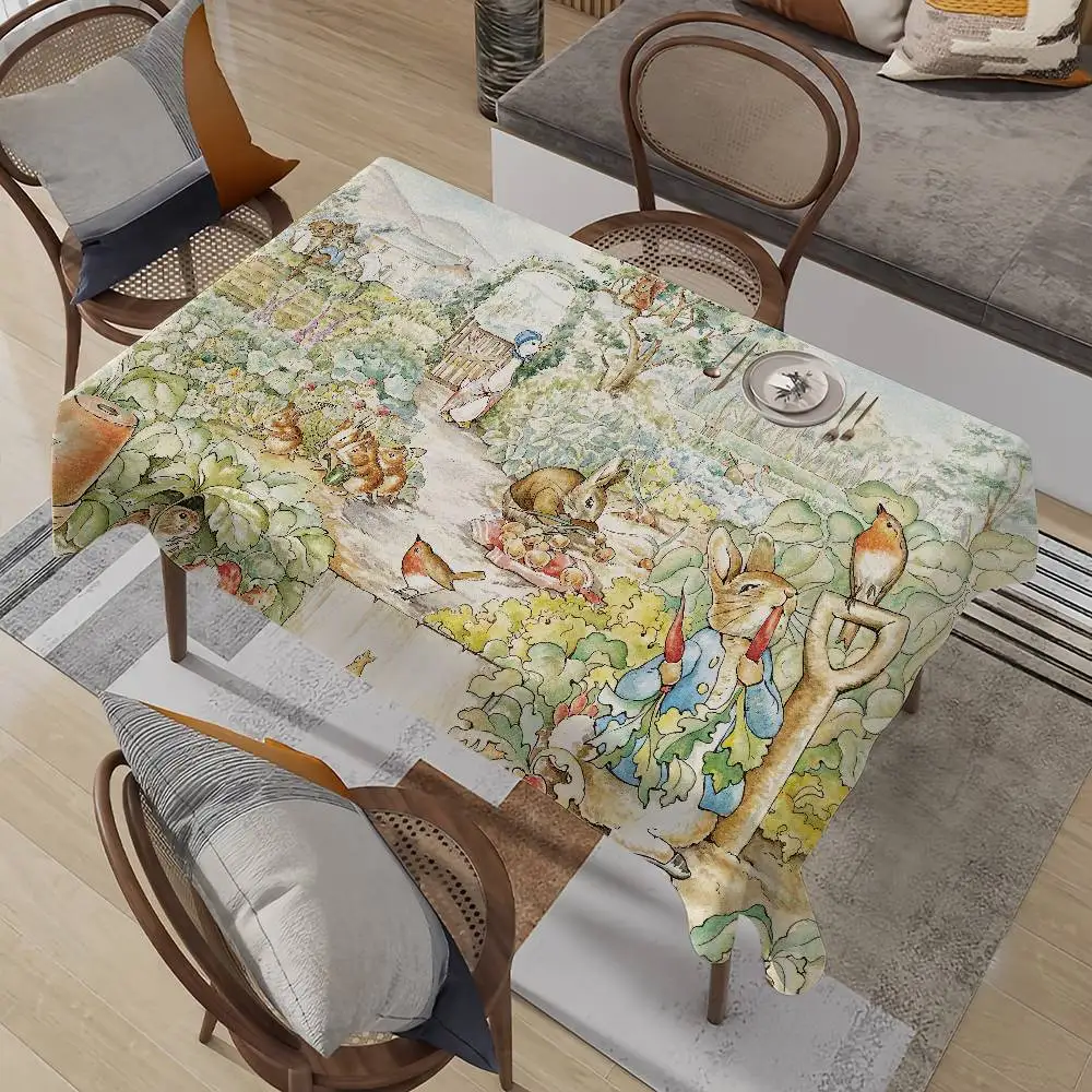 Cartoon P-Peter Rabbit Cute Table Cloth Stain Resistant Decorative Washable Tablecloths Birthday Party Dining table