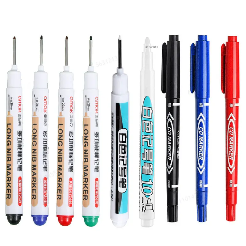 5/9Pcs/Set White Long Head Markers Pens Bathroom Woodworking  White Permanent Paint Pen Deep Hole Markers Pen Red/Black/Blue Ink