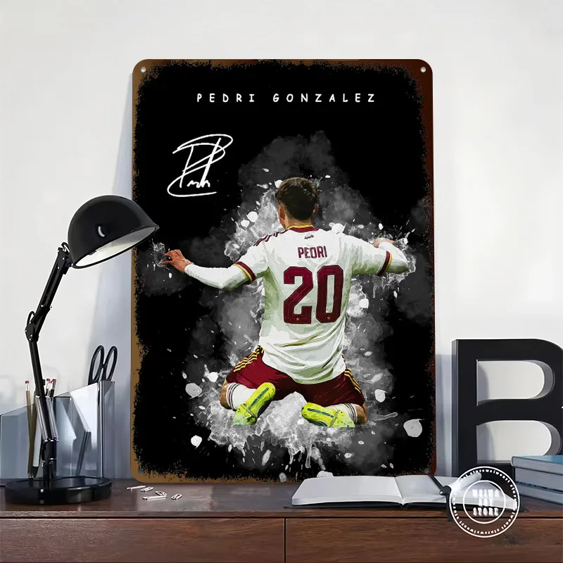 Pedri Gonzalez Soccer Player Art 3D Printed Texture Poster Personalized Wall Art Retro Metal Tin Signs for Bar Accessories House