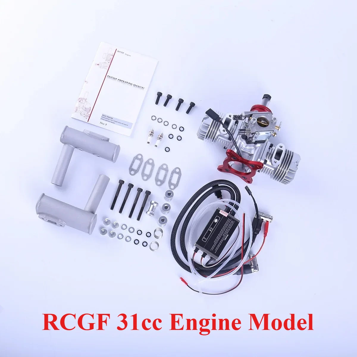 RCGF 31cc Twin Cylinder Engine Model Kit Two Stroke Aircraft Fixed Wing Model Metal Aircraft Fuel Engine Model Toys