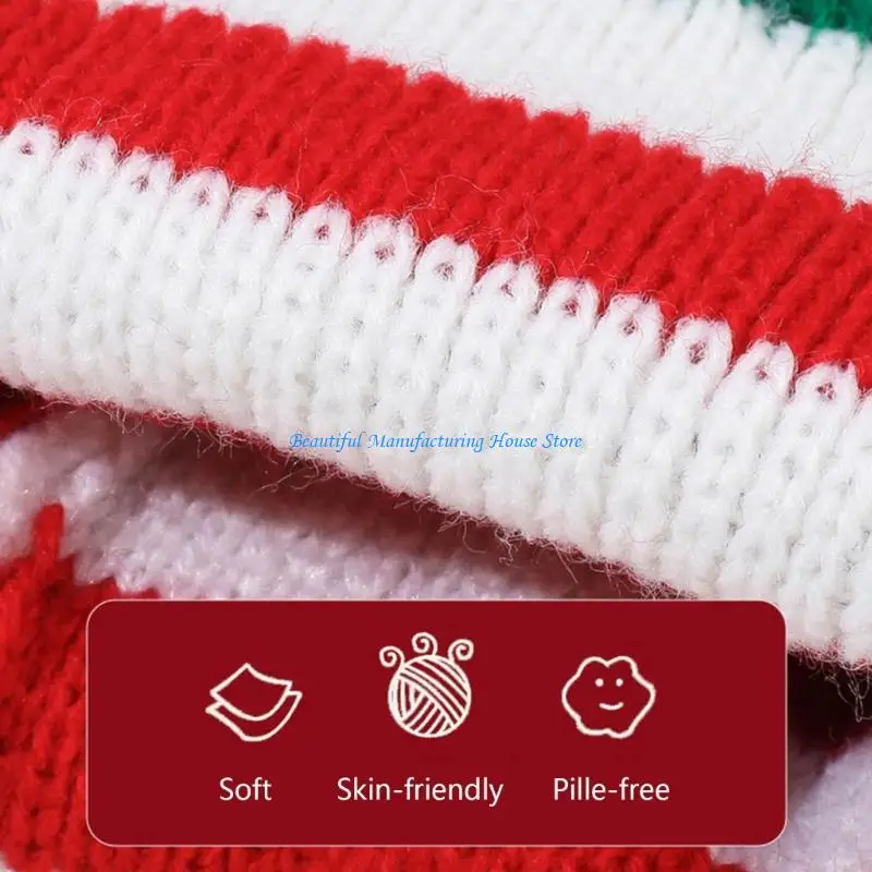 

E56A Warm Knitted Christmas Striped With Ear Ball Cold Weather Winter Hat