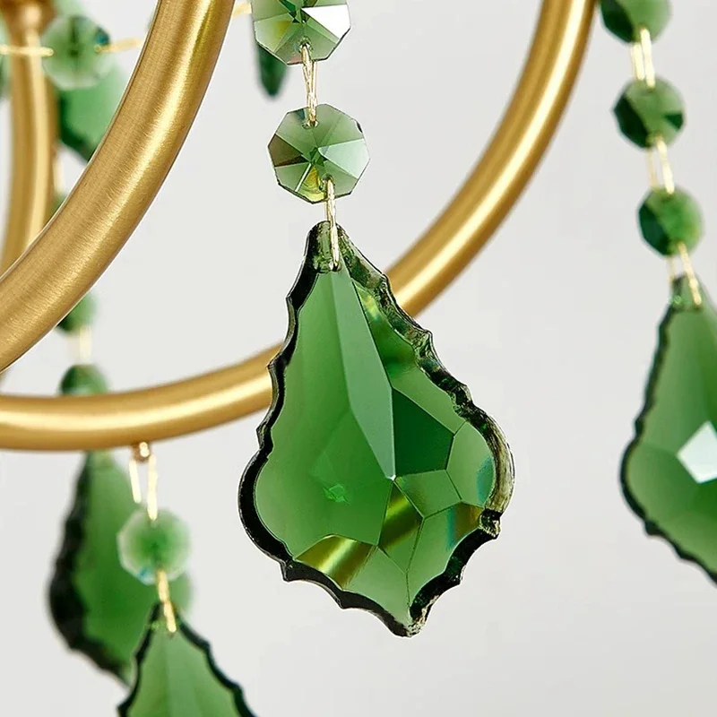 الفرنسية الرجعية النحاس Rreen كريستال غرفة المعيشة الثريات ضوء غرفة الطعام الفاخرة غرفة نوم دراسة شمعة قلادة أضواء E14 مصابيح