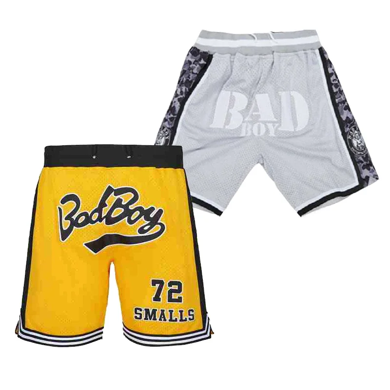 

Basketball shorts BAD BOY 72 SMALLS Sewing Embroidery High Quality Outdoor Sports Beach shorts Yellow gray Elastic drawstring