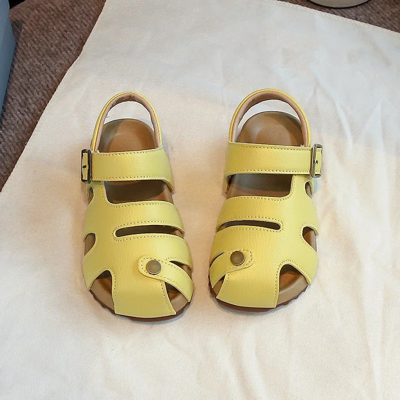 

New Girls School Sandals Summer Trend Children's Platform Hollow-out Sandals Solid Color Kids Beach Anti-kick Sandals Fashion