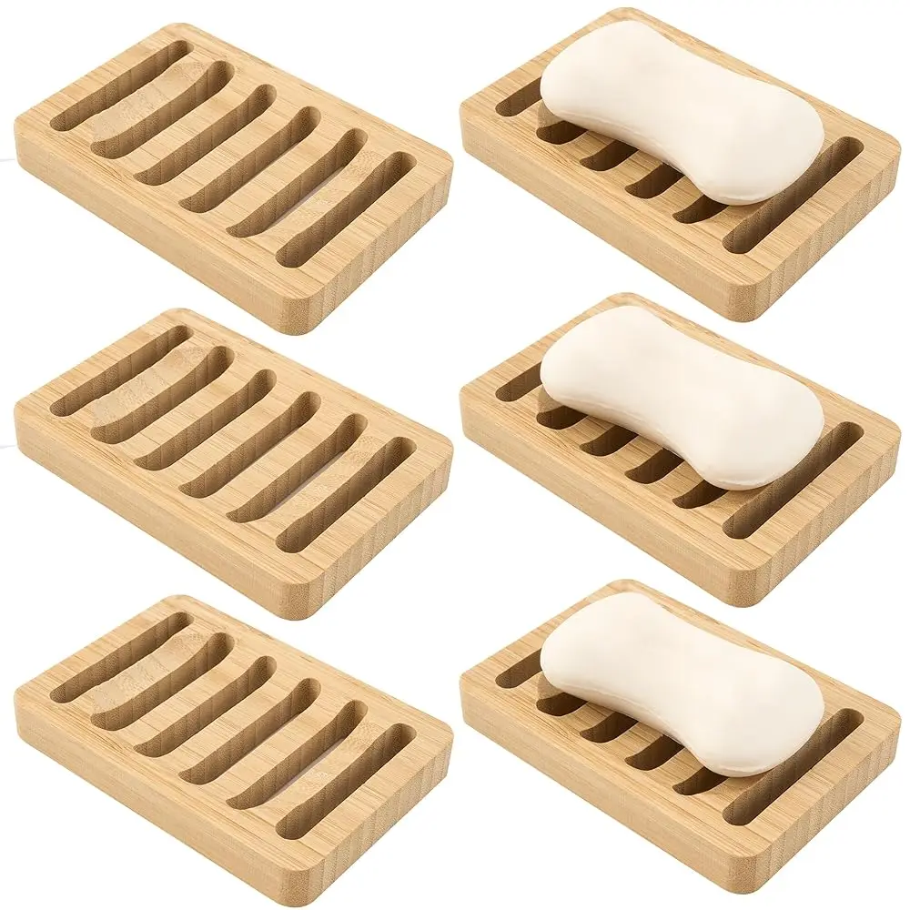

Free Shipping-Soap Dish for Shower, 6 Pack Natural Bamboo Bar Soap Holder, Anti-Slip Design for Peace of Mind, Natural and Healt