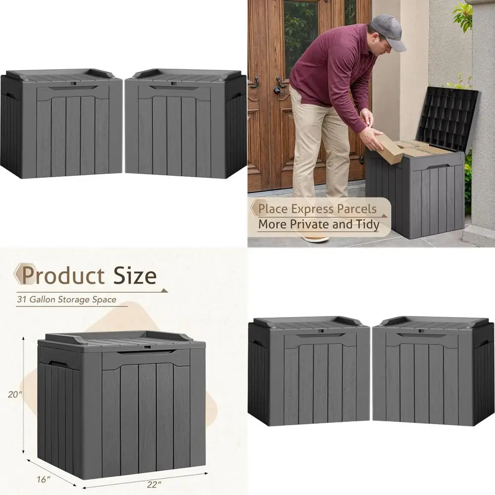 2 Pack Deck Box 31 Gallon Waterproof Resin Storage Box with Lid Indoor Outdoor Delivery Box Storage Bin for Patio Cushions (Grey