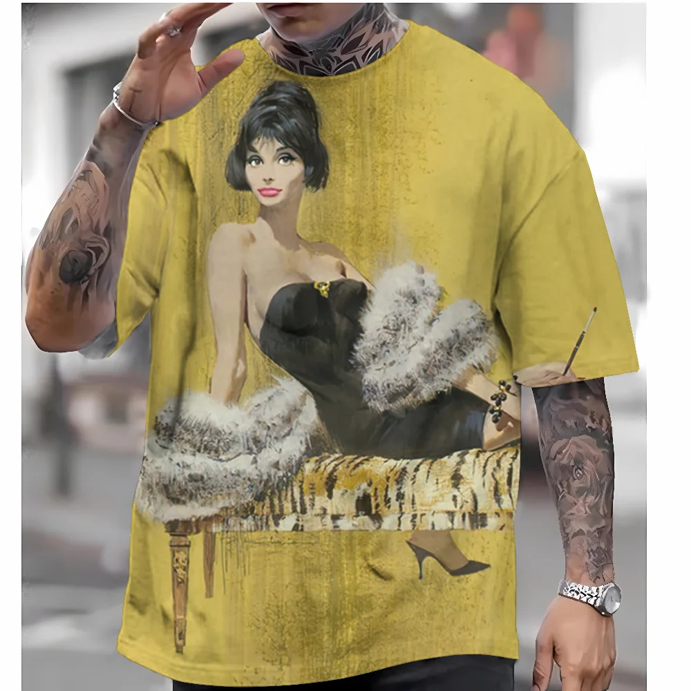 Vintage Beauty Pattern T-Shirt 3d New Mens Short Sleeve Tops Quick Dry Clothing Summer Casual Street Haute Couture Mens Tees