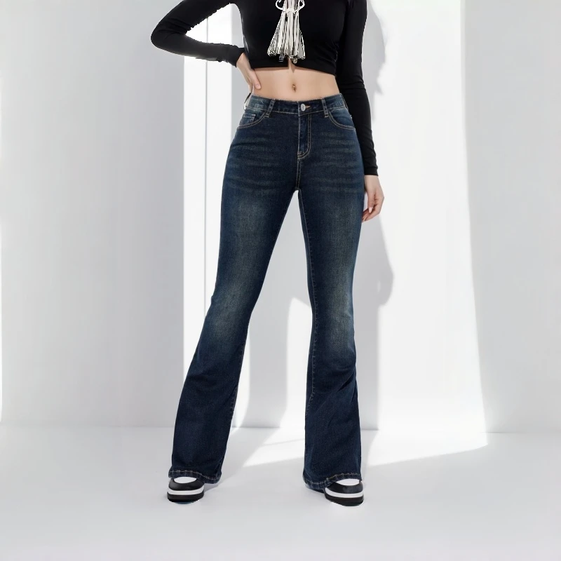 

Jeans Women Y2k Jeans Mid Waist Medium Blue Vintage Denim Trousers Fashion Trendy Casual Wear Streetwear Style