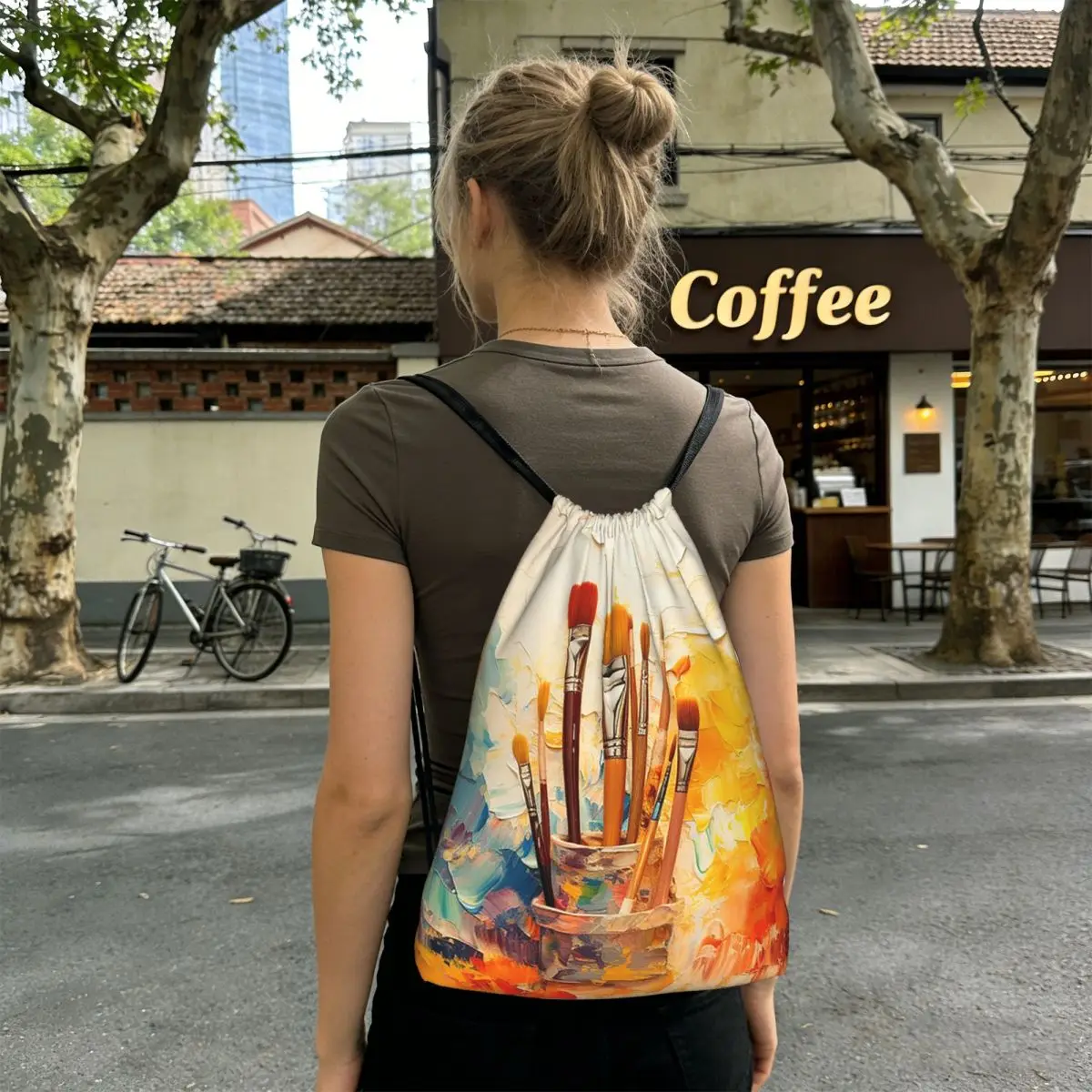 Colour Paint Brush Brushes Print Backpacks Multi-function Drawstring Bags Sports Bag Book Bags for Travel School