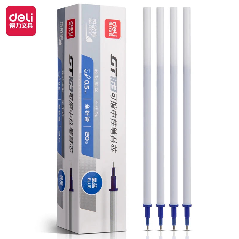 Deli-Stylos gel rechargeables, noir, bleu, rouge, pointe Bullet, fournitures scolaires et de bureau, accessoires Kawaii, papeterie, 0.5mm, 20 pièces, ensemble