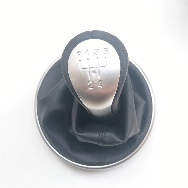 For Skoda Fabia 2 2007 2008 2009 2010/Roomster 2006-2010 New 5 speed Gear Shift Knob With Leather Gaiter Sliver Cap 5J0711113F