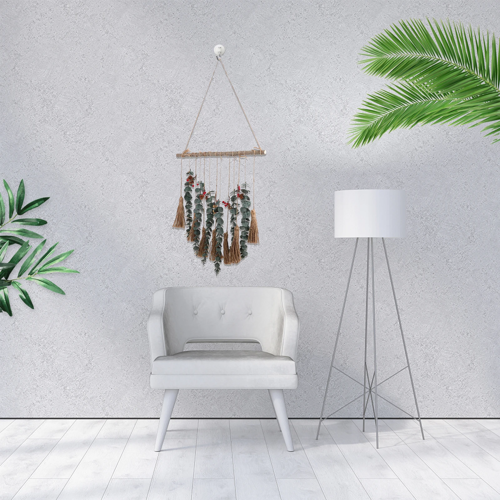 

Eucalyptus Leaf Pendant Fake Design Hanging Wall Decor Indoor Outdoor Home Crafts Hemp Rope Plants Decorations