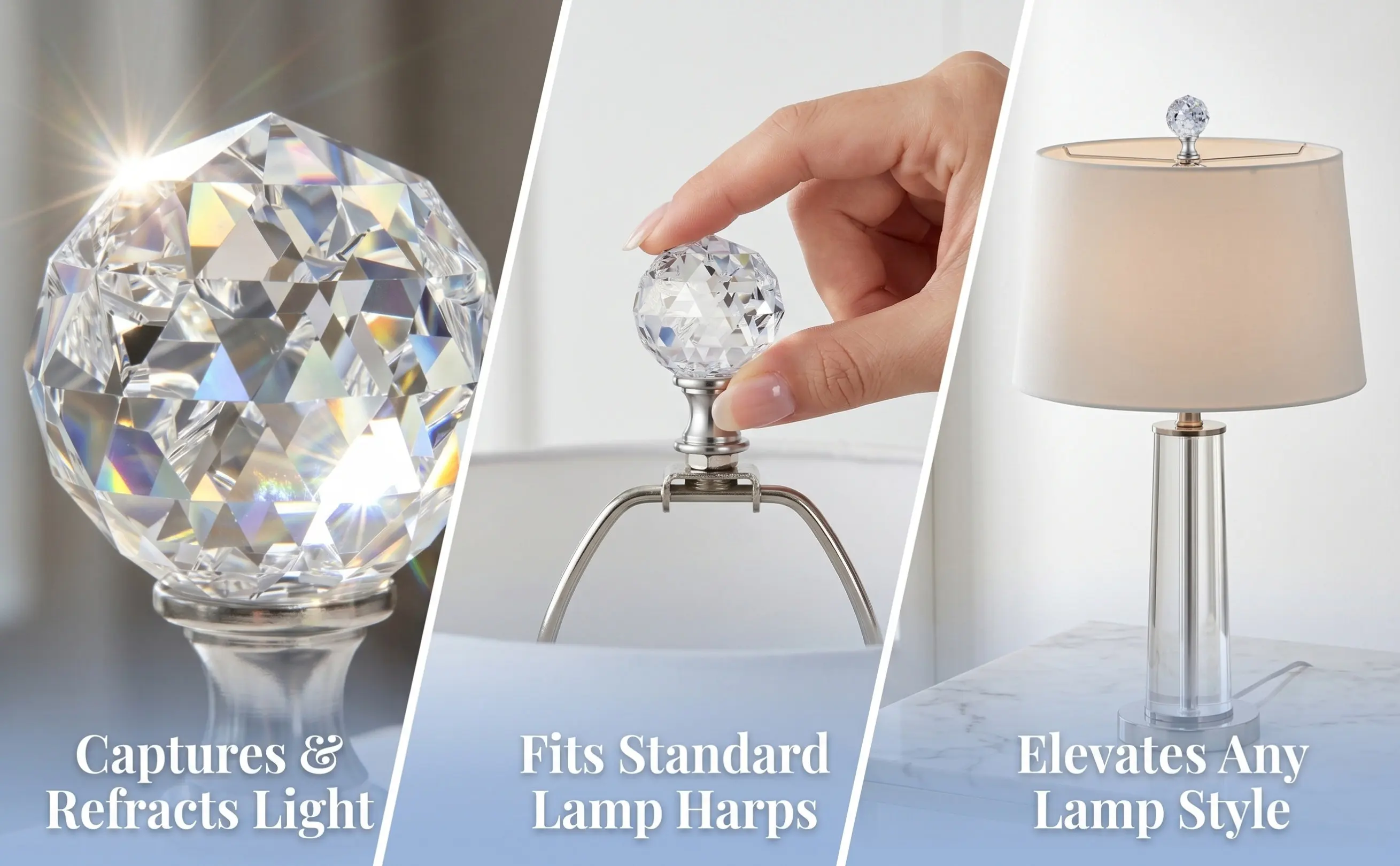 Crystal Lampshade Knob Finial 27mm Threaded Base Silver Cap Decorative Light Screw Caps Lamp Finials Tapped Lighting Accessory