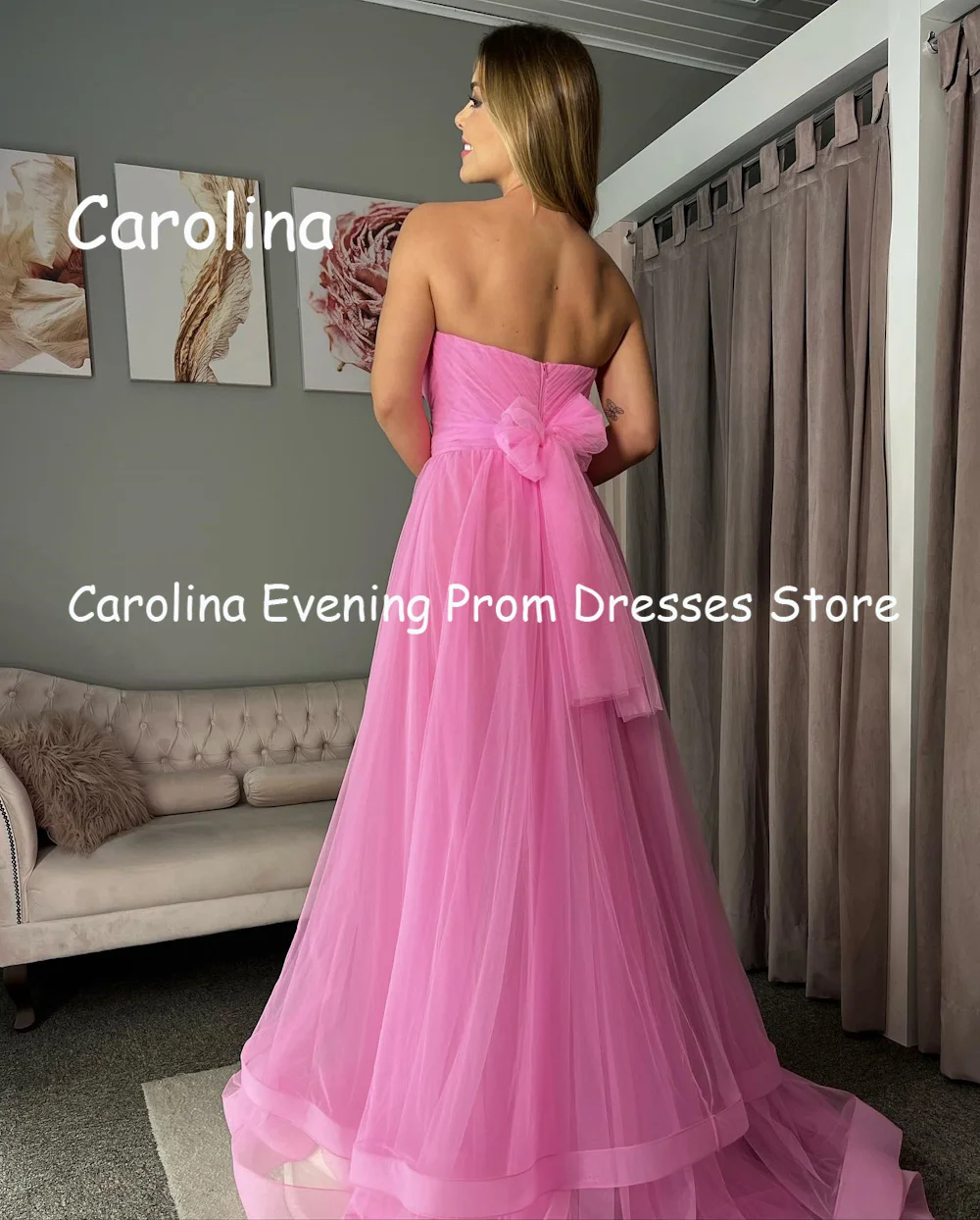 Carolina Tulle A-line Strapless Ruffle Floor-length Prom Gown luxury Evening Formal Elegant Pretty Party Dress for Women 2023