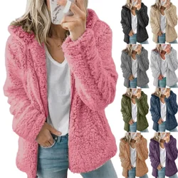 Abrigo de piel sintética de oso de peluche para mujer, chaqueta gruesa y cálida de lana suave con bolsillo y cremallera, ropa elegante de invierno, 2023