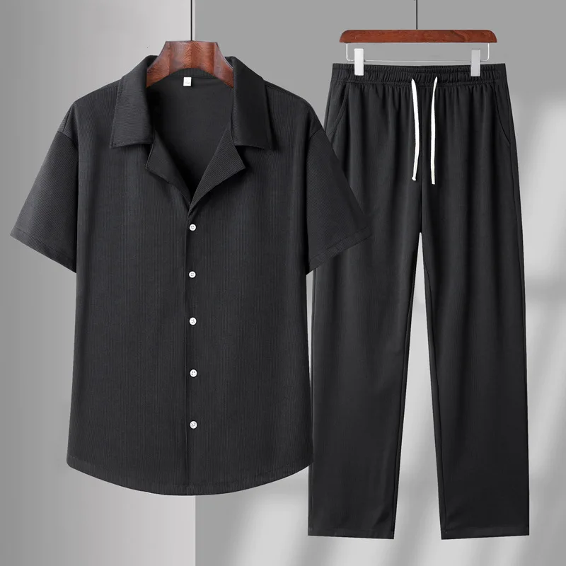 Men's Summer Short Sleeve Ice Silk Solid Color Quick-Drying Fashion Shirt