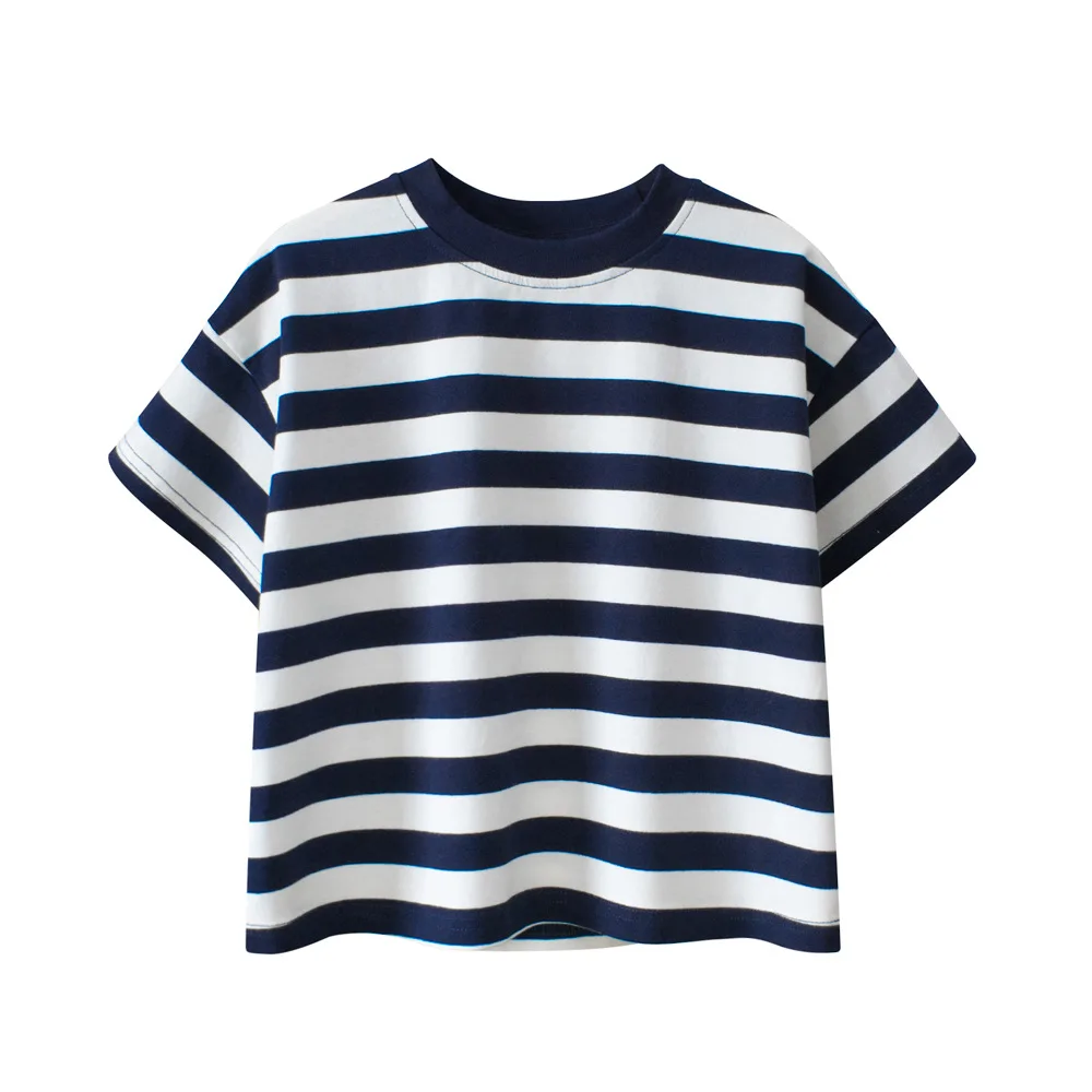Wholesale Summer Children's Clothing Medium and Large Children's Striped Short-sleeved T-shirt Top Cross-border