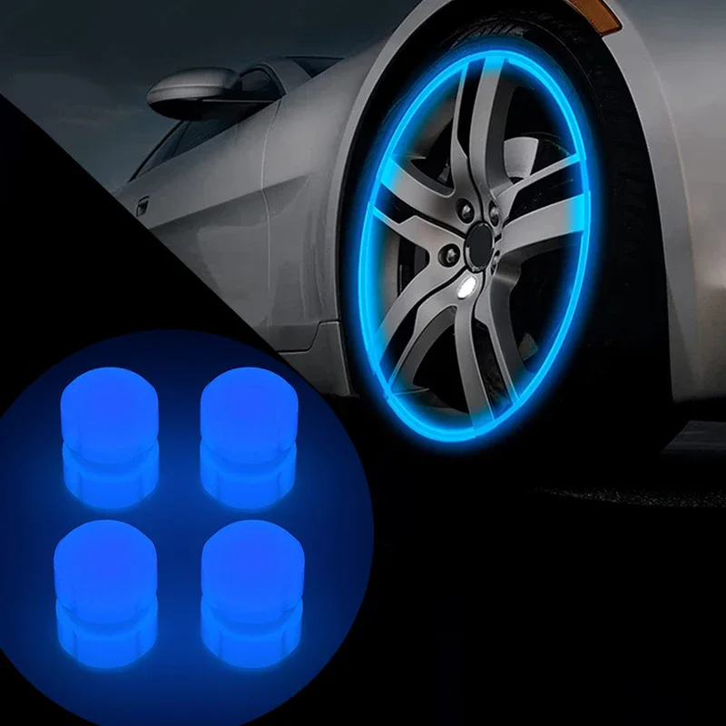 4/8Pcs Mini Luminous Tire Valve Caps Car Motorcycle Glowing Valve Cover Tire Wheel Hub Styling Decor Valve Caps Car Accessories