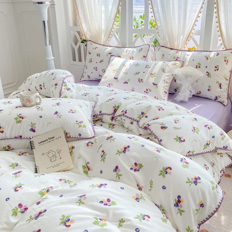 A-class mother and baby double-layer yarn four piece set ins simple washed cotton quilt set bed single dormitory bed three piece