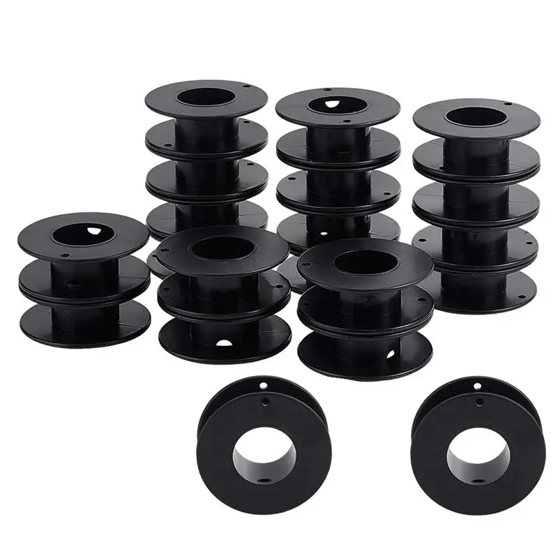 MLGB-20Pcs Empty Spools, 2.1X0.7 Inch Plastic Thread Spools Ribbon Spools Black Craft Spools Wire Spool Weaving Bobbins