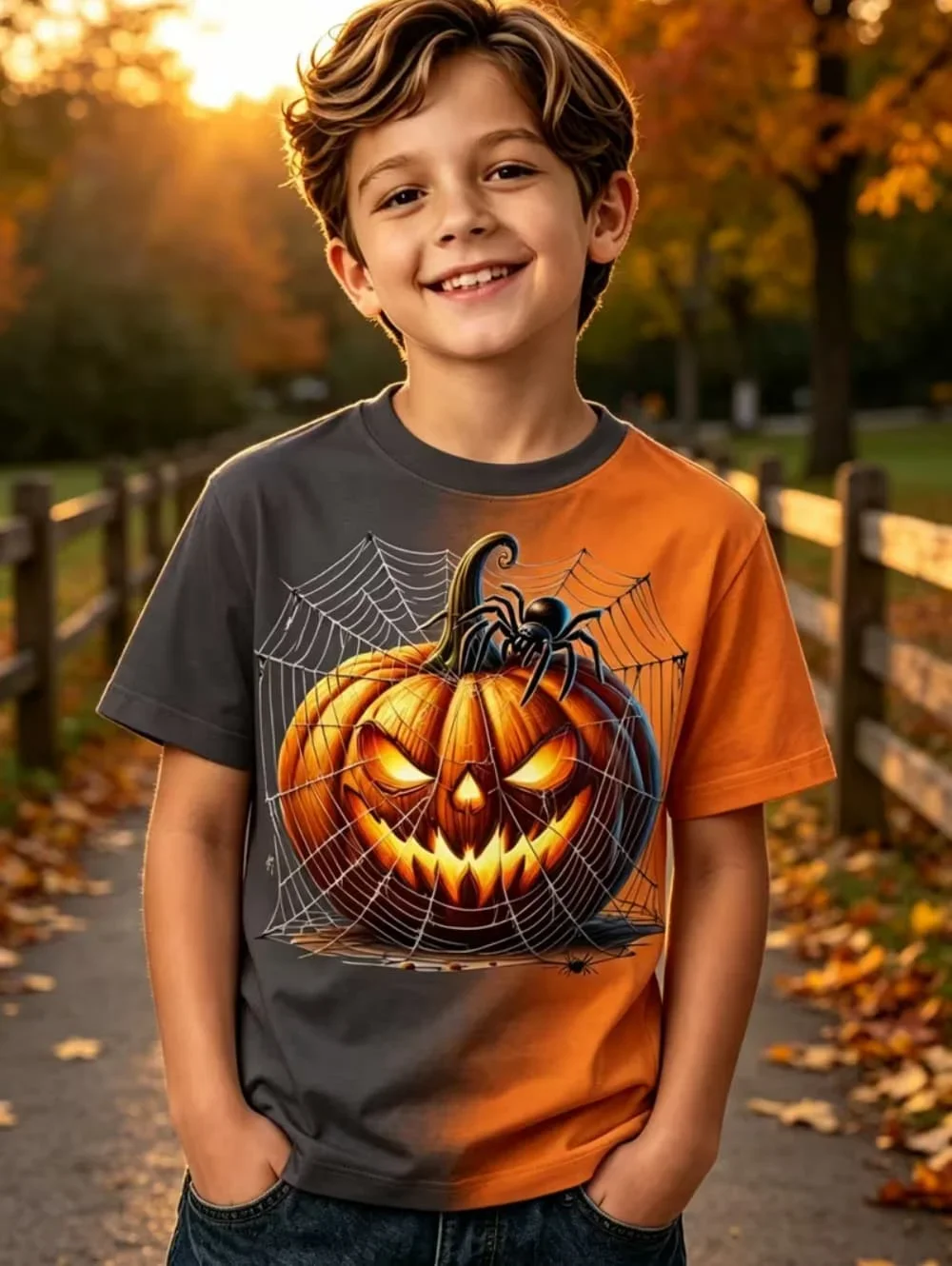 Boy Clothes Funny Terror Pumpkin Graphic T Shirt Boys Girls Halloween Short Sleeve Tops 2-10Y Kids Halloween Gift Party T-Shirt