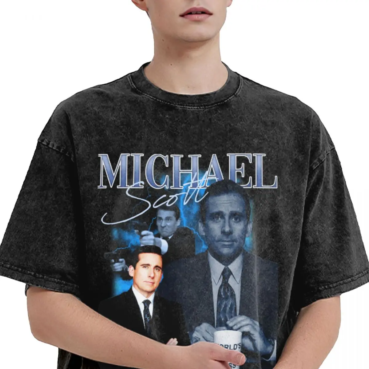 Washed T Shirts Michael Scott 90\'s Vintage The Office Tv Show Hip Hop T-Shirts Oversize Streetwear Tops Tee Shirt Men Women