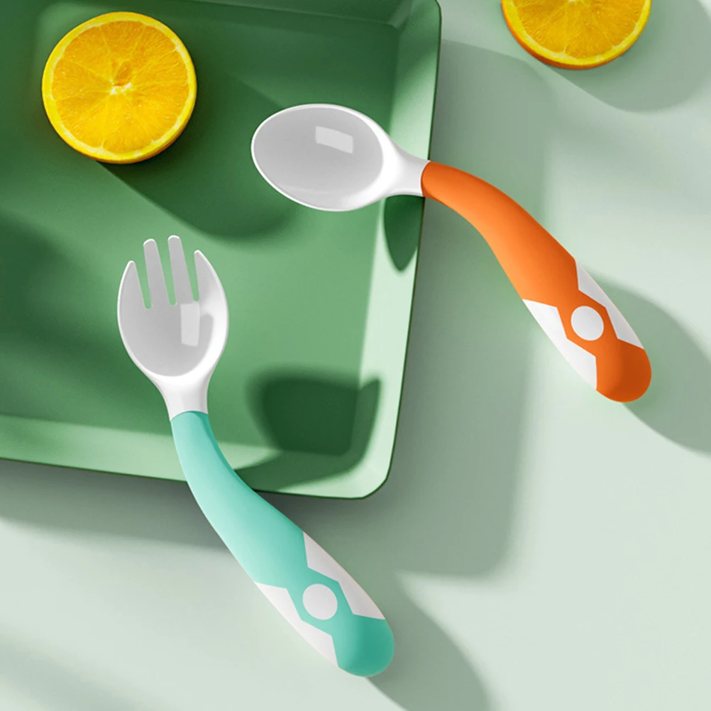 

1 Set Baby Feeding Spoon Fork Set Easy Grip Bendable Tableware For Kids Learning Eating Training Durable Flatware