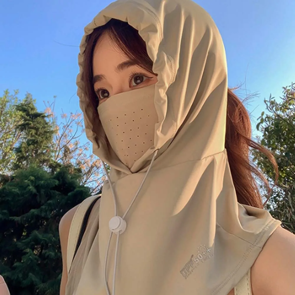 

Ледяная шелковая анти-УФ-балаклава, дышащая тонкая солнцезащитная шляпа с маской, шаль, эластичная однотонная солнцезащитная шляпа для лица, уличная