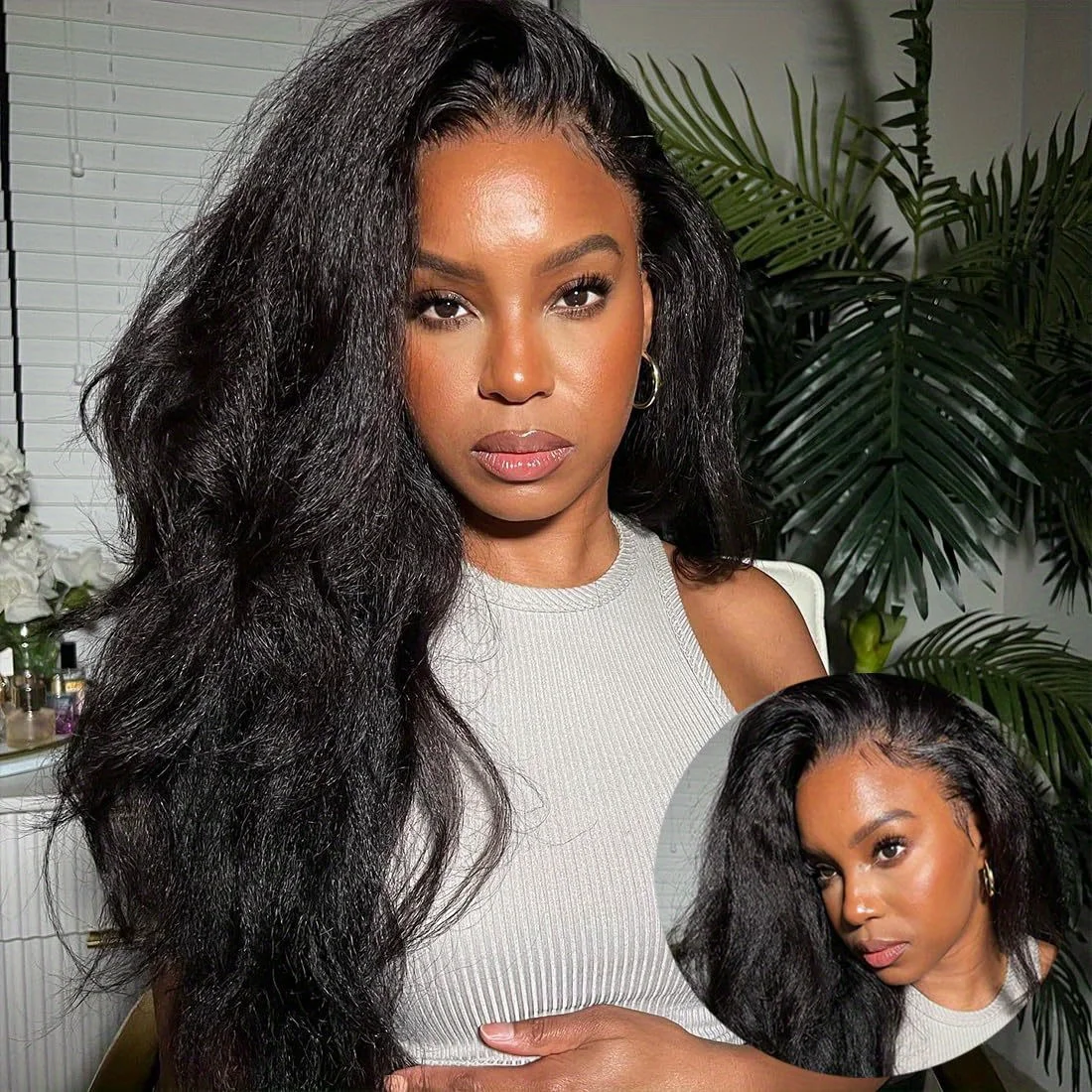 

13x4Kinky Straight Human Hair Wig 200% Density HD Lace Front 30inch Kinky Straight Wig Pre Plucked With Baby Hair Natural Colour