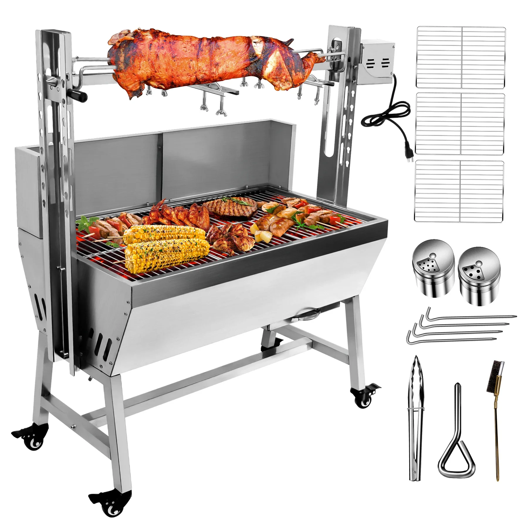 Multi Function 60 KGS Barbecue Oven Fully Automatic Grill Stainless Steel Rotating Charcoal Grilled Oven with Back Plate