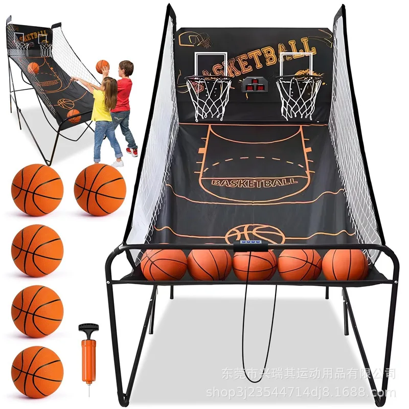 Indoor Double Basketball Machine with Automatic Electronic Scorer Adult Children Game Folding Shooting Ball Rack